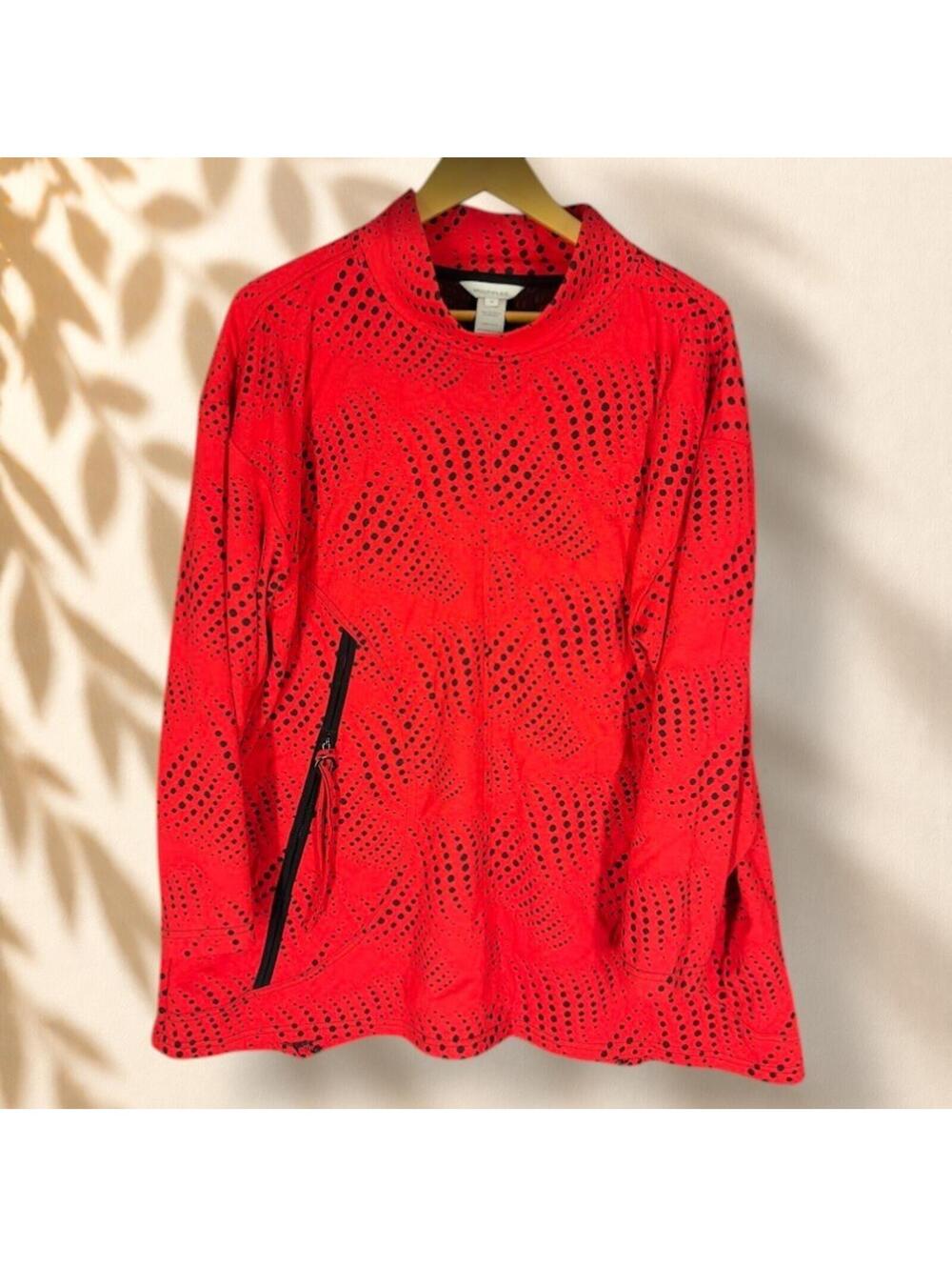 Multiples Blouse Women 1X Plus Red Polka Dot Long Sleeve High Neck Casual